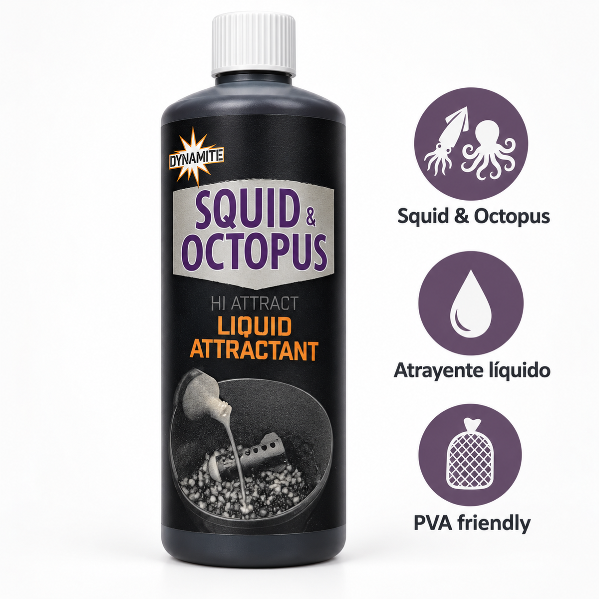 Características del atrayente líquido Dynamite Squid & Octopus