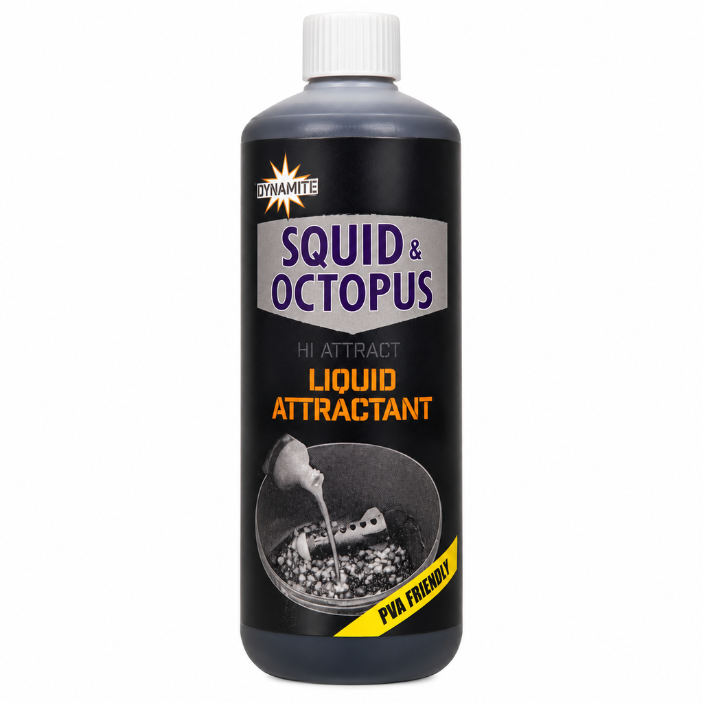 Dynamite Squid & Octopus Liquid Attractant sobre fondo blanco