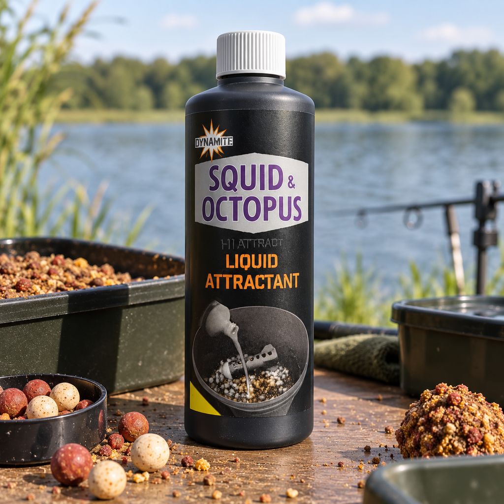 Dynamite Squid & Octopus Liquid Attractant en entorno de pesca