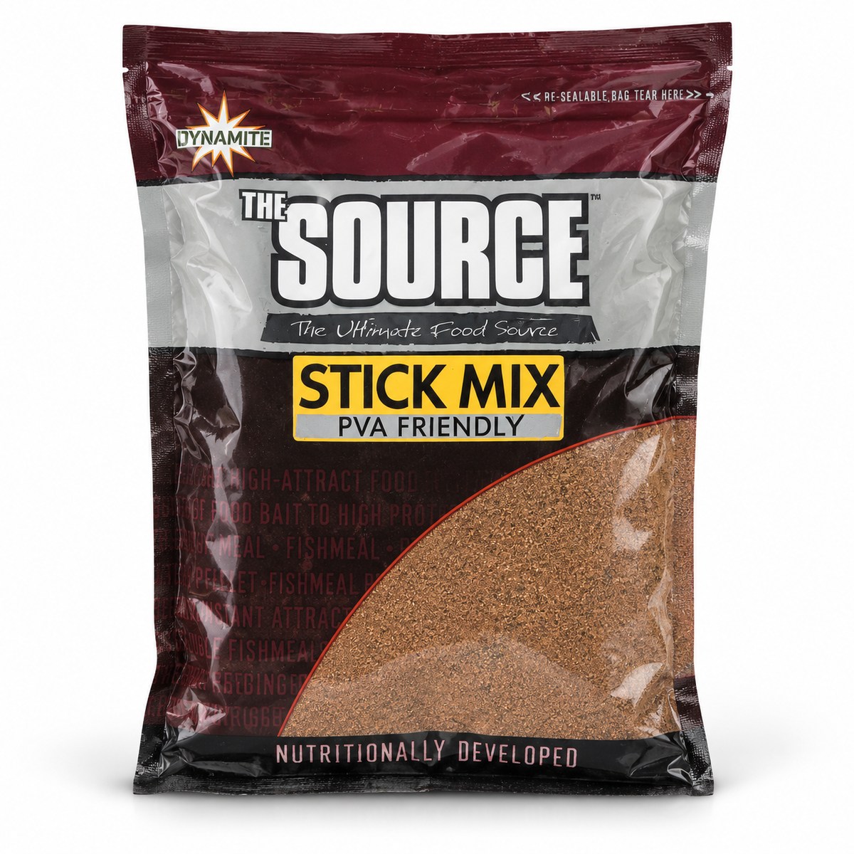 Dynamite Baits The Source Stick Mix sobre fondo blanco