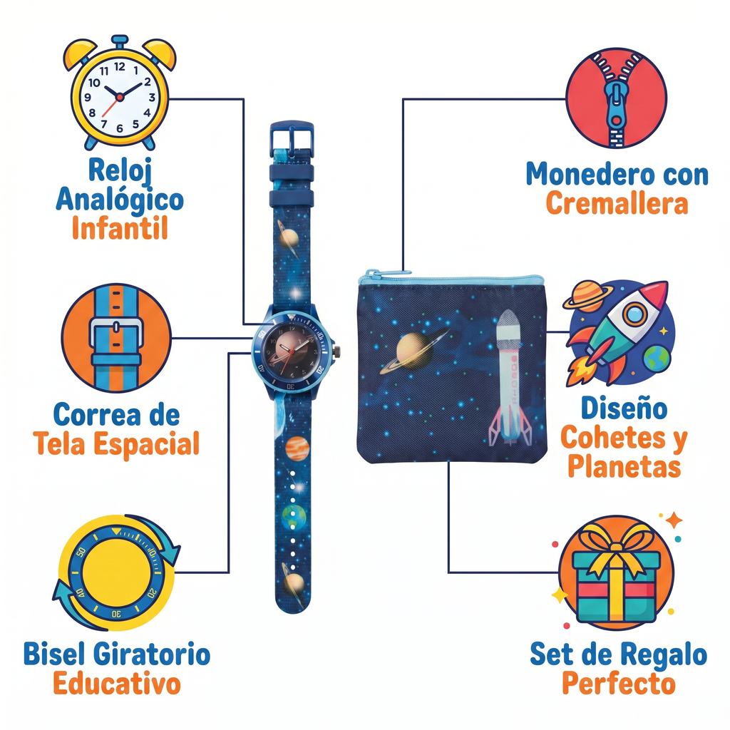 Set Reloj y Monedero Lupilu Niño Espacial — Cohete y Planetas Azul