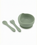 Set Bol Silicona con Ventosa + Cuchara y Tenedor Bebé Verde