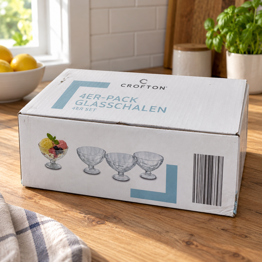 Crofton pack de 4 copas de postre de vidrio: presentación en una cocina