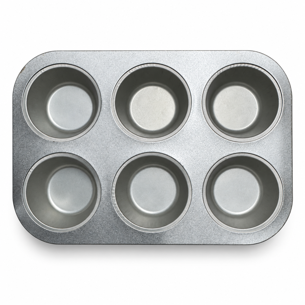Molde para 6 muffins de acabado metálico gris: producto original sobre fondo blanco