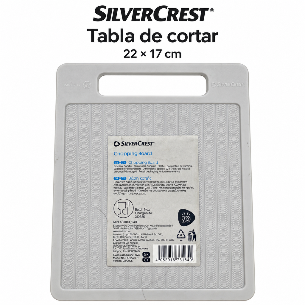 SilverCrest tabla de cortar gris 22 × 17 cm: medidas y características