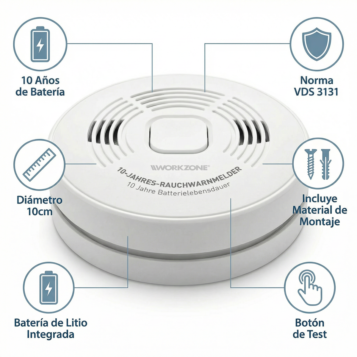 Detector de Humo 10 Años con Batería de Litio - Workzone