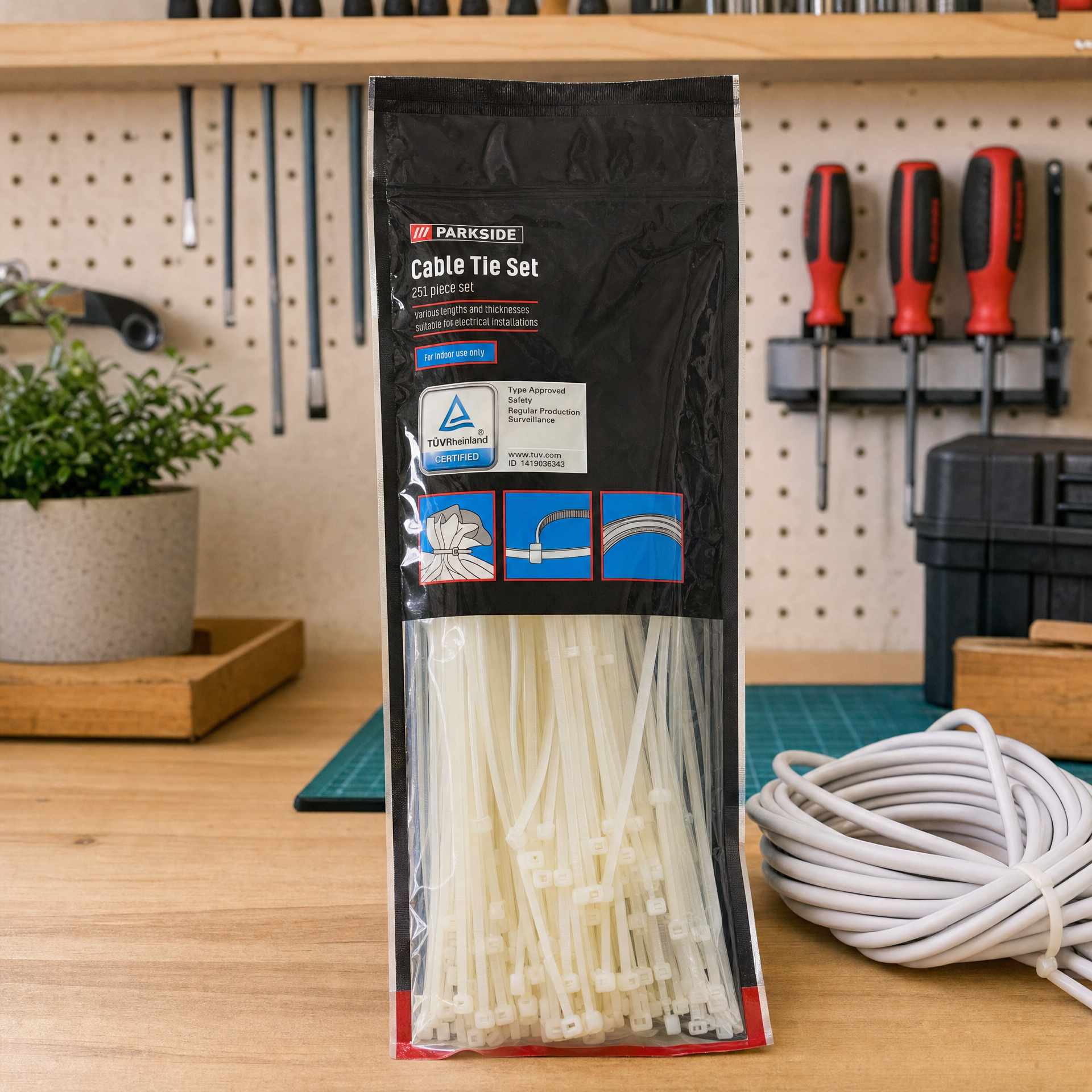Parkside Set de 251 Bridas Blancas para Interior