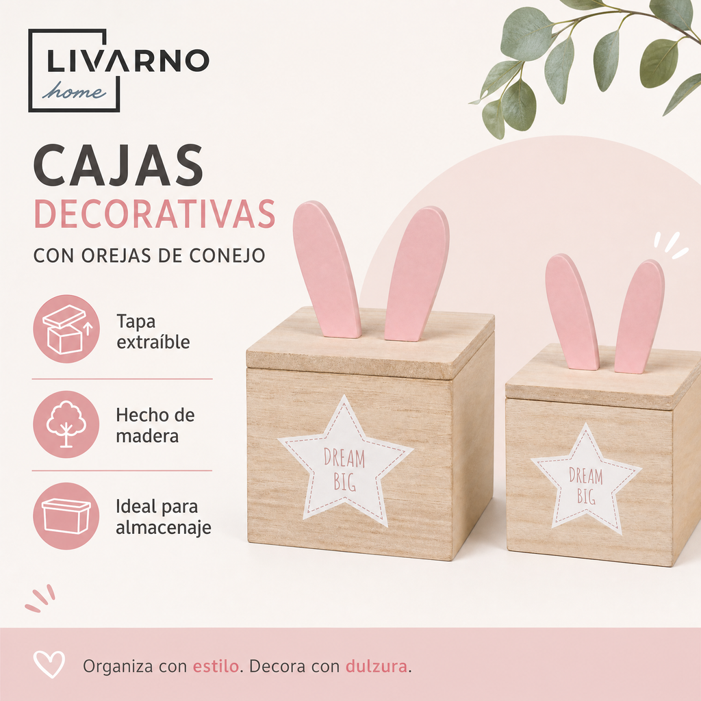 Set de cajas decorativas de madera con tapa extraíble