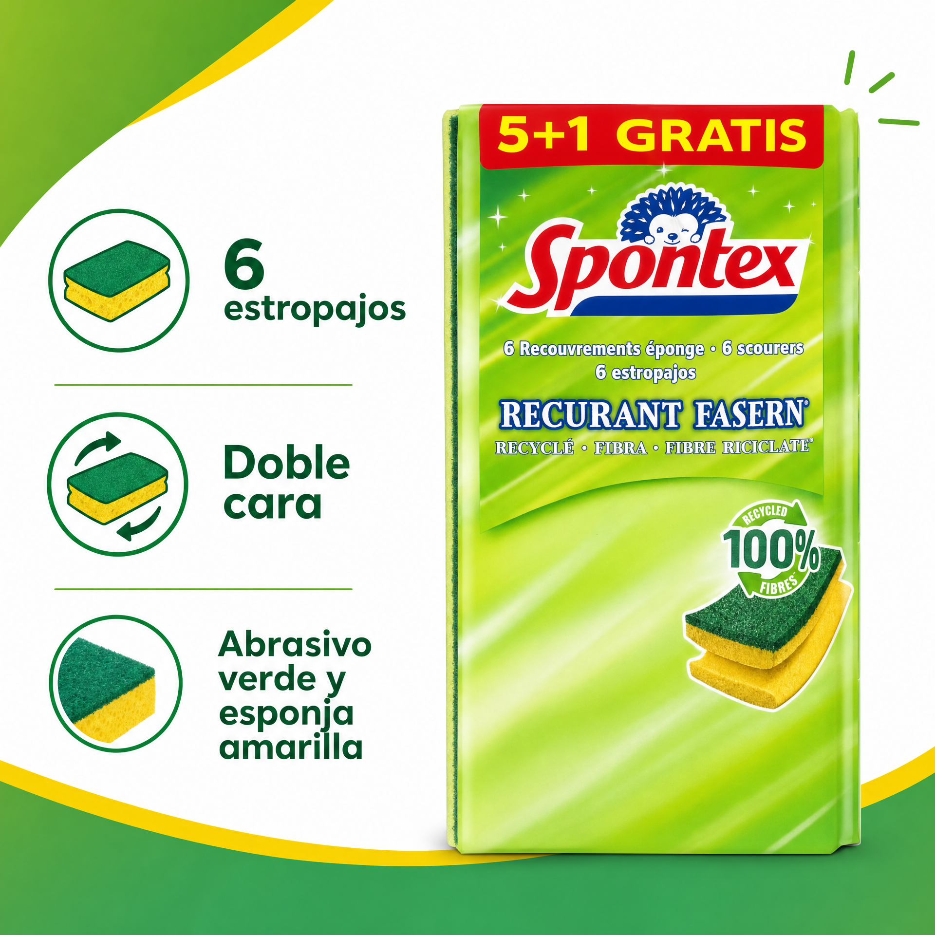 Spontex estropajos doble cara - pack promocional 5+1 gratis