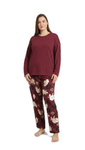 UP2 Fashion Pijama de mujer burdeos con estampado floral