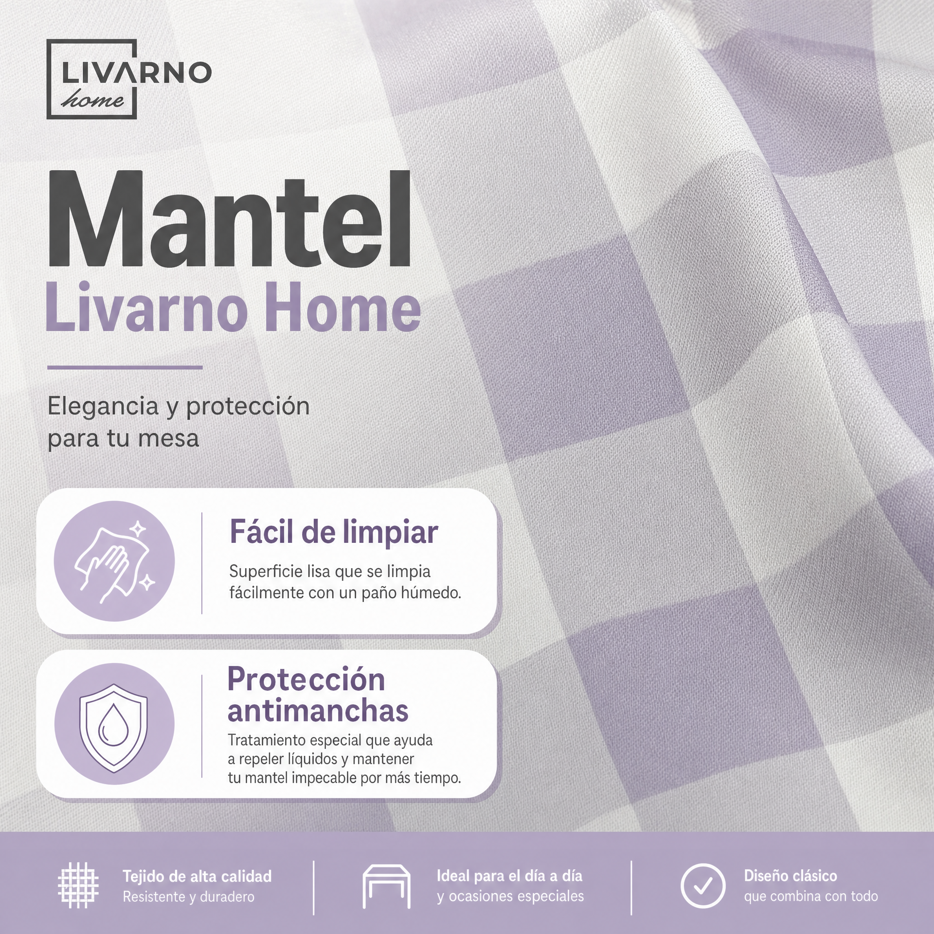 Mantel Livarno Home Cuadros Lila 130x160cm