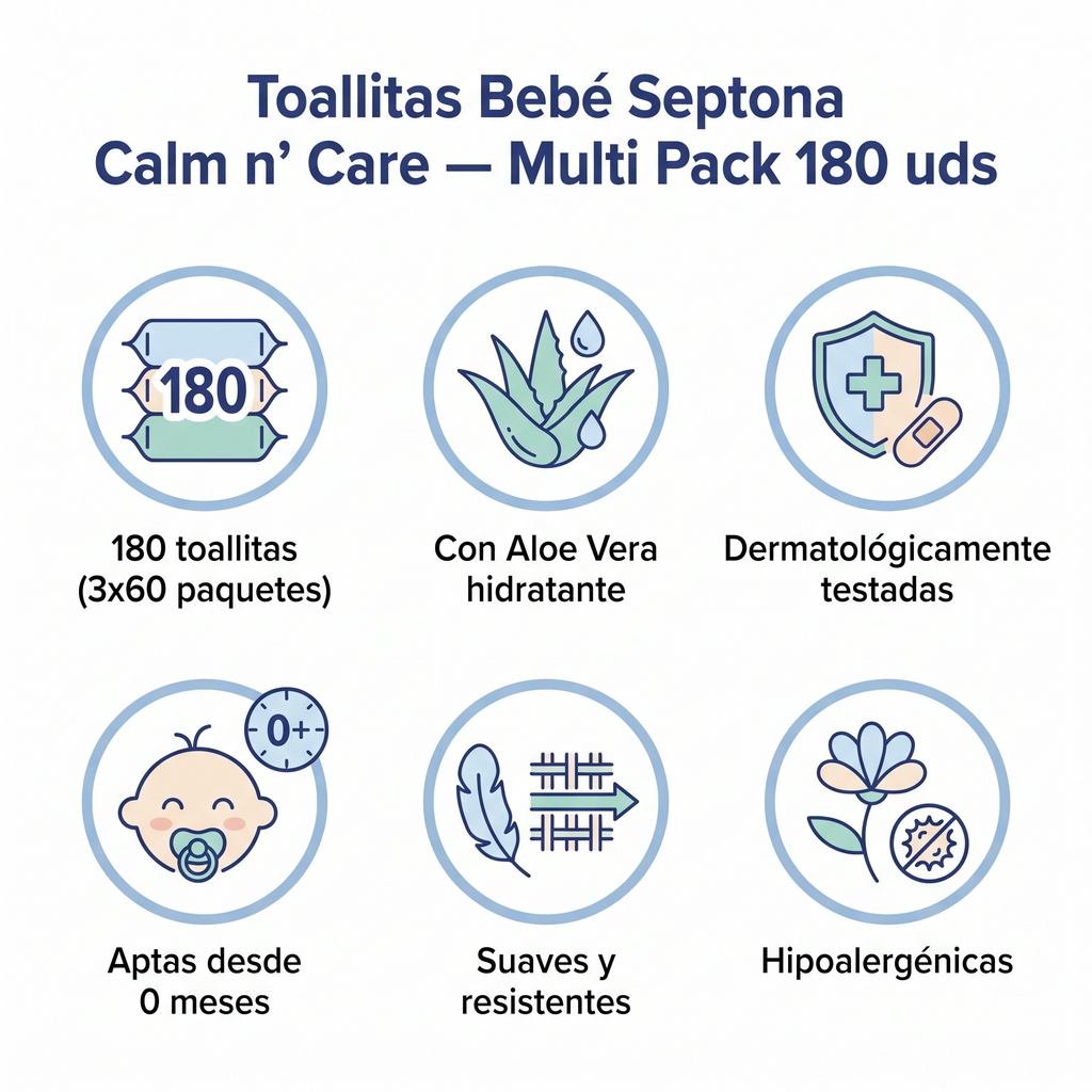 Toallitas Bebé Septona Calm n' Care — Multi Pack 180 uds Aloe Vera