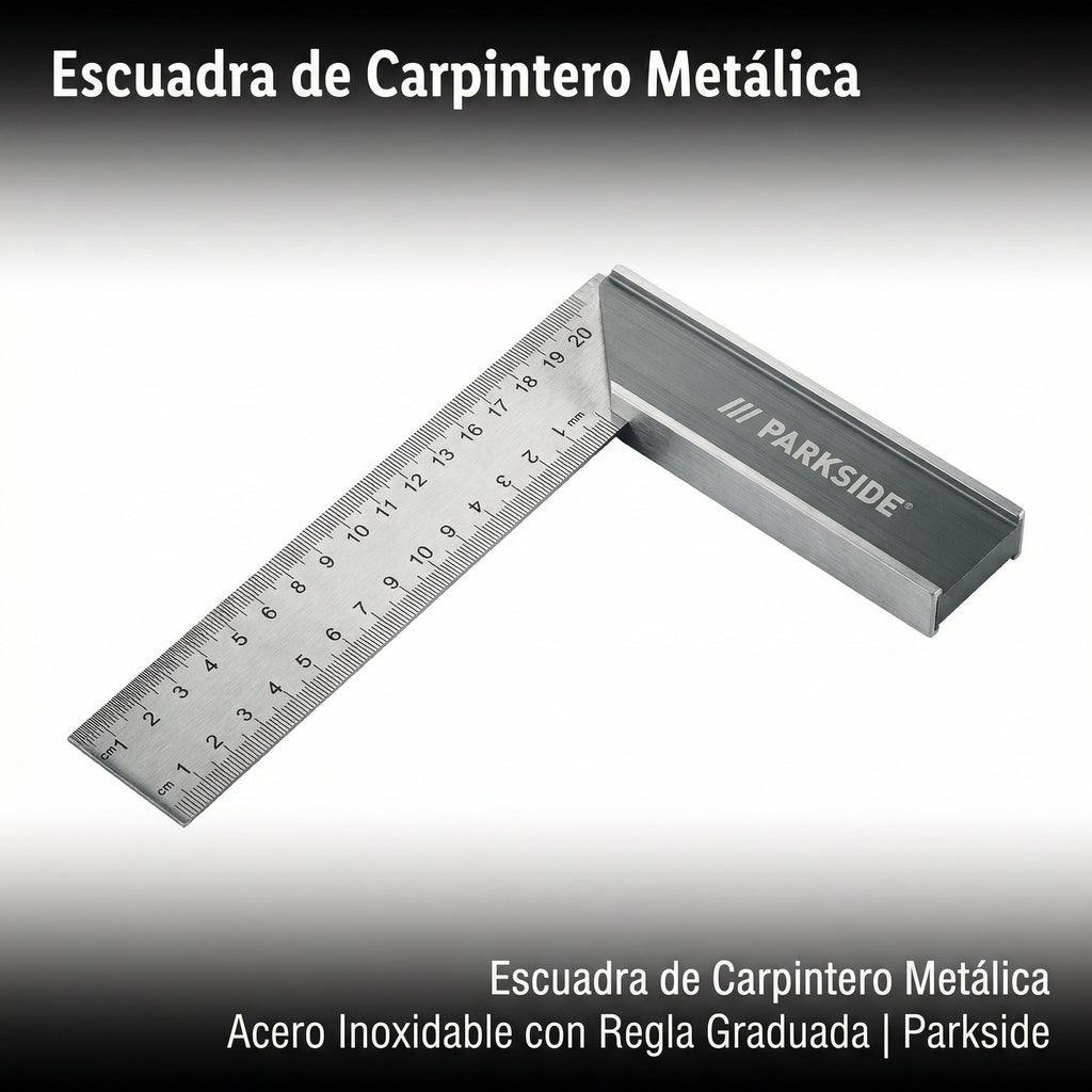 Escuadra de Carpintero Metálica Acero Inoxidable con Regla | Parkside
