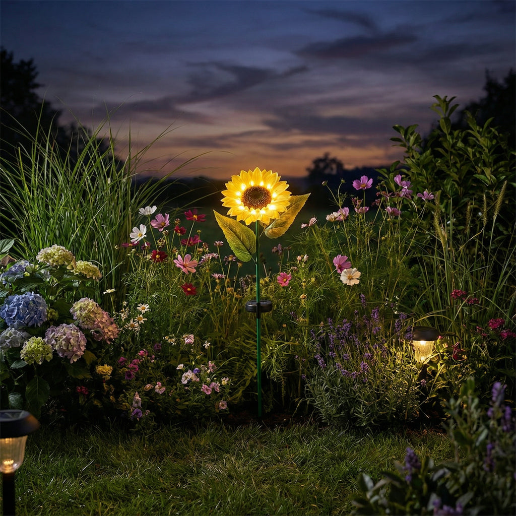 Estaca Solar Decorativa Girasol con Luz LED Cálida para Jardín | Belavi
