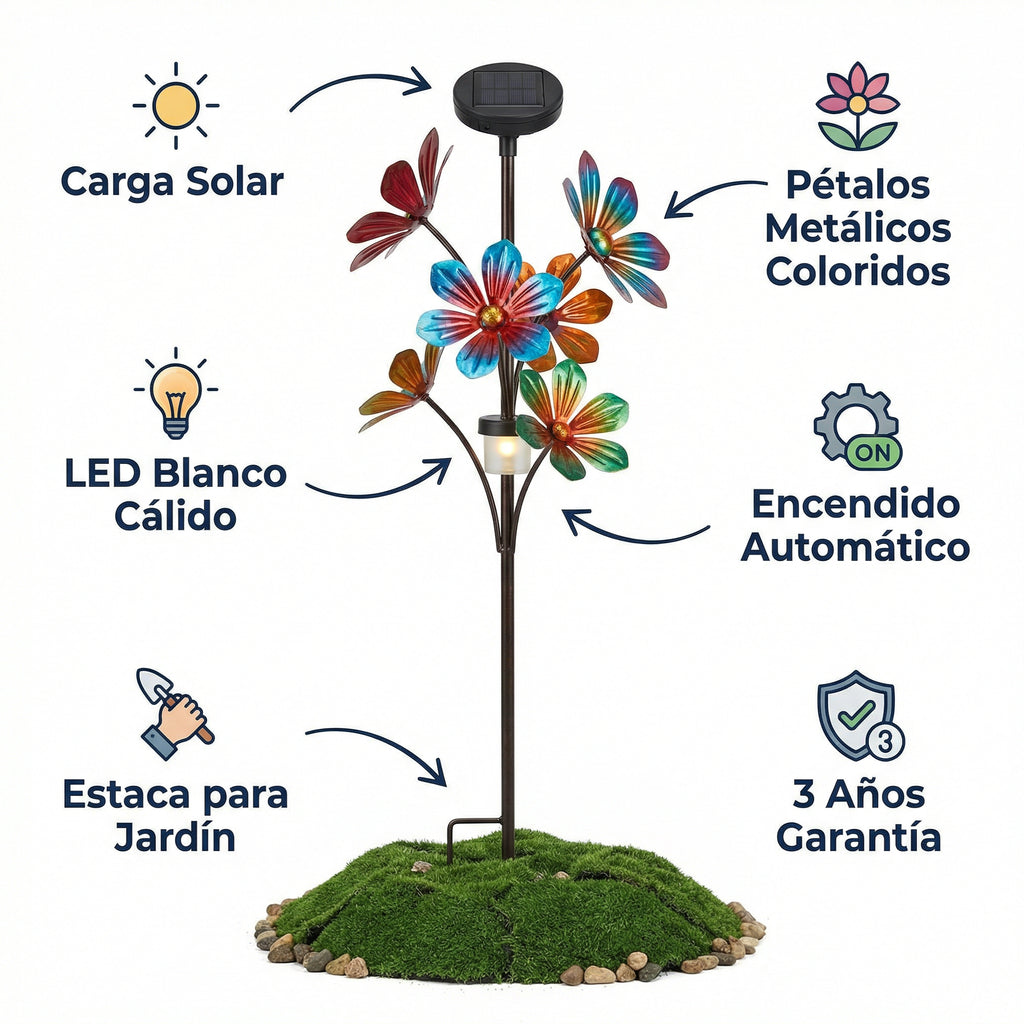 Estaca Solar Primavera Flor Decorativa con Luz LED Cálida para Jardín | Belavi