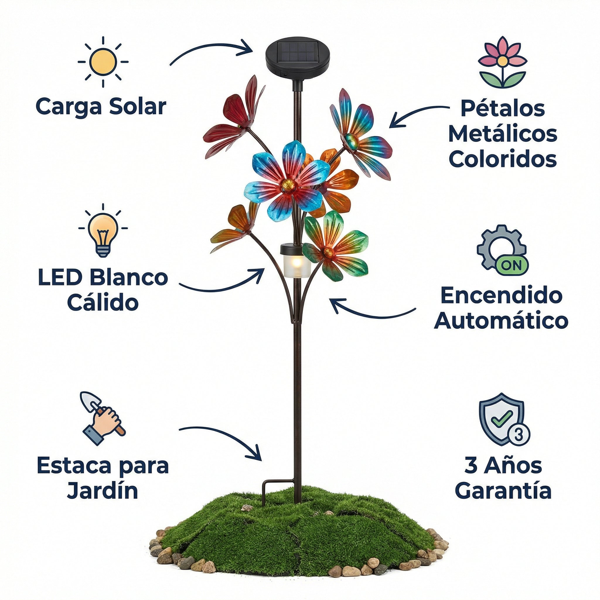 Estaca Solar Primavera Flor Decorativa con Luz LED Cálida para Jardín | Belavi