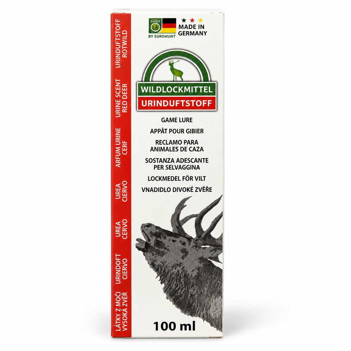 Eurohunt atrayente olor ciervo rojo 100 ml sobre fondo blanco