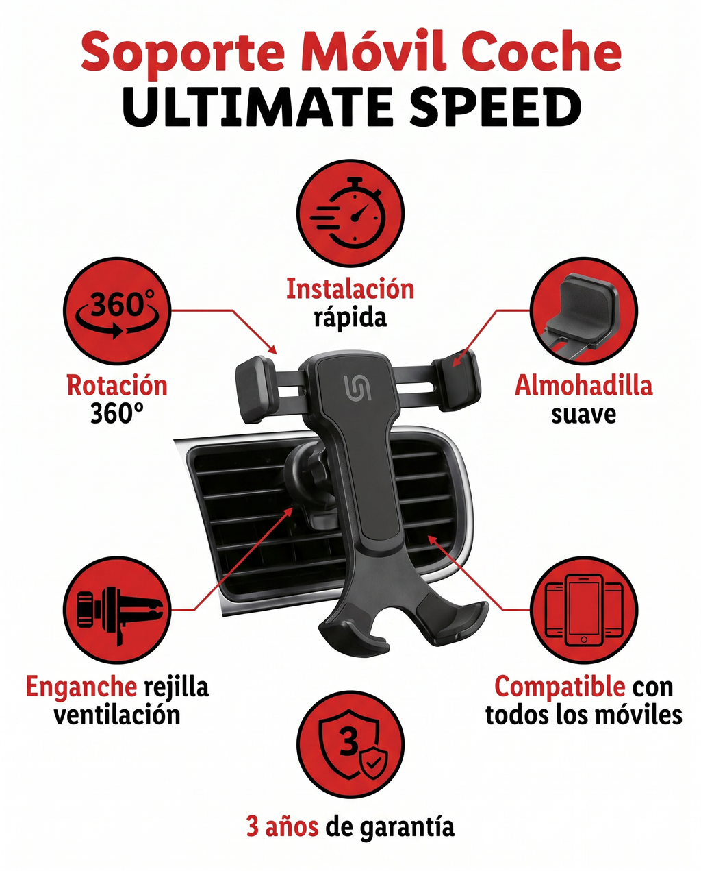 Soporte Móvil Coche ULTIMATE SPEED — Rotación 360°