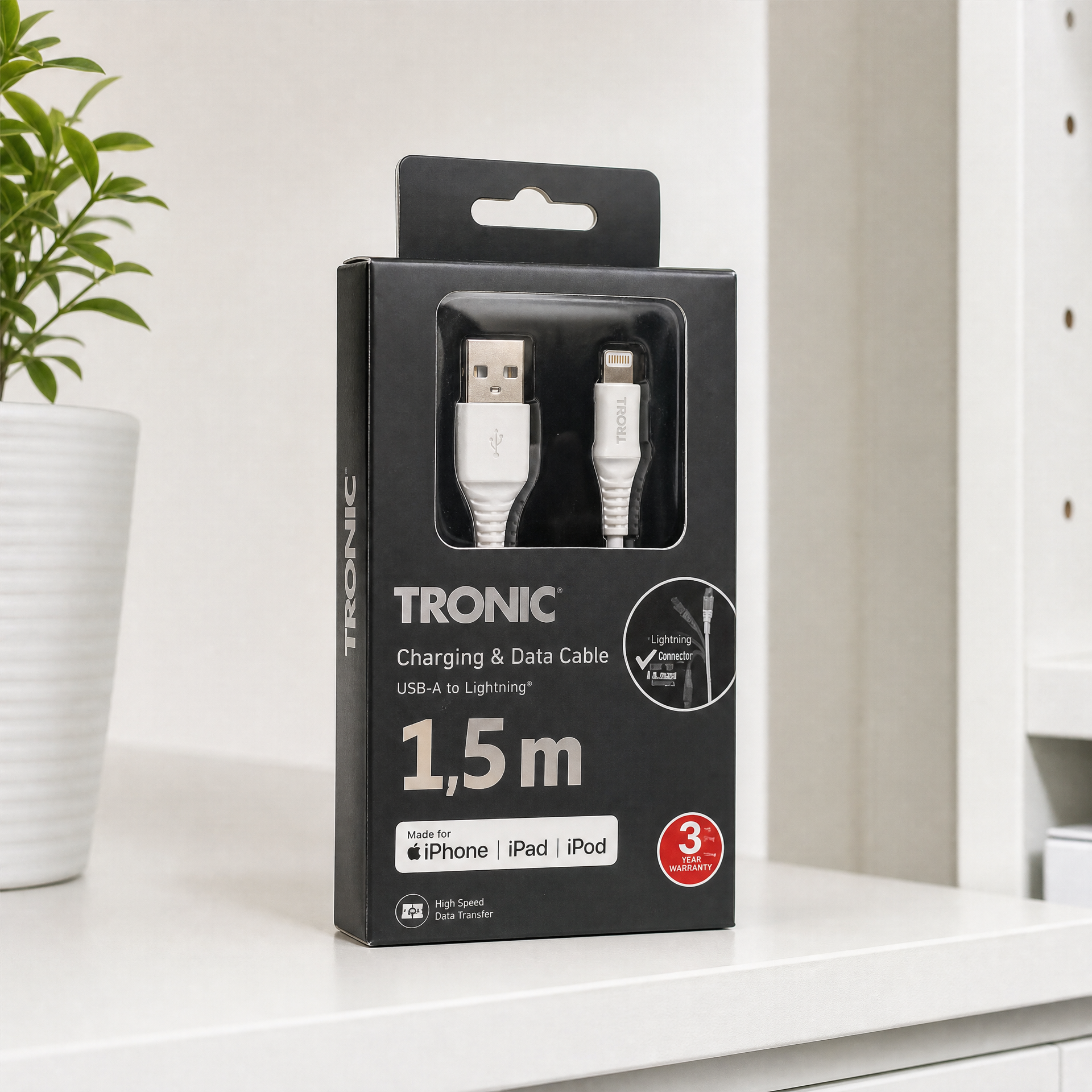 Tronic cable USB-A a Lightning para iPhone, iPad y iPod — 1,5 m