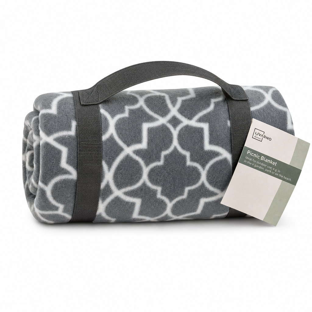 Livarno manta de picnic enrollada con asa y estampado geométrico gris