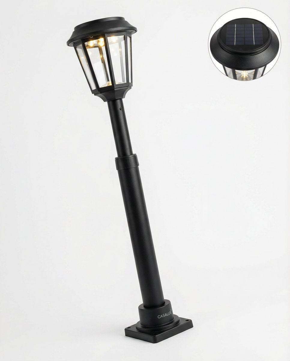 Farola Solar Jardín 3 en 1 Estilo Clásico Luz Cálida Altura Regulable | Casalux