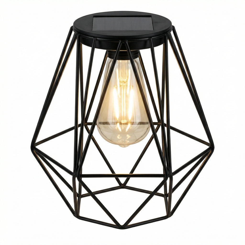 Farolillo Solar Geométrico con Bombilla Edison LED Estructura Metálica | Casalux
