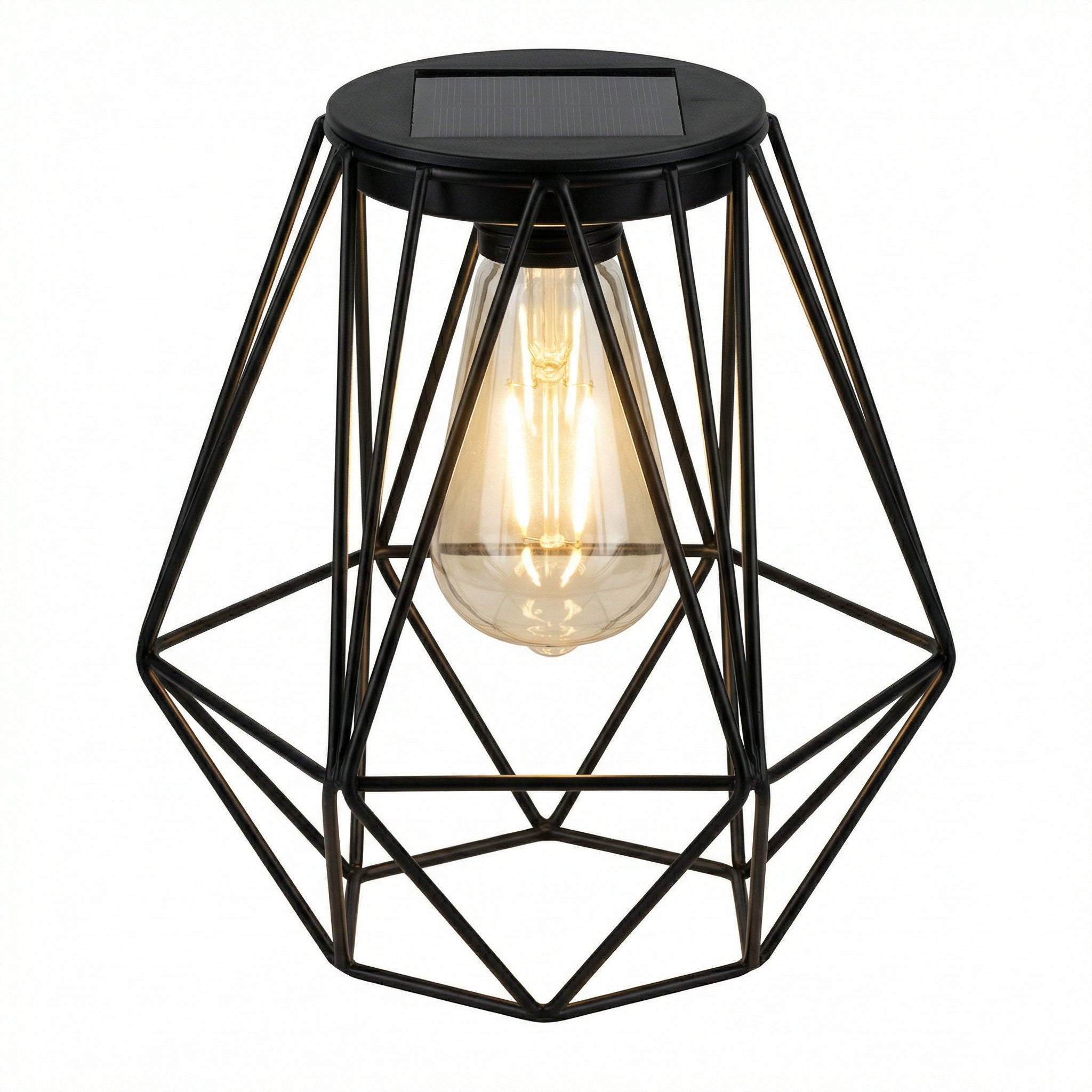 Farolillo Solar Geométrico con Bombilla Edison LED Estructura Metálica | Casalux