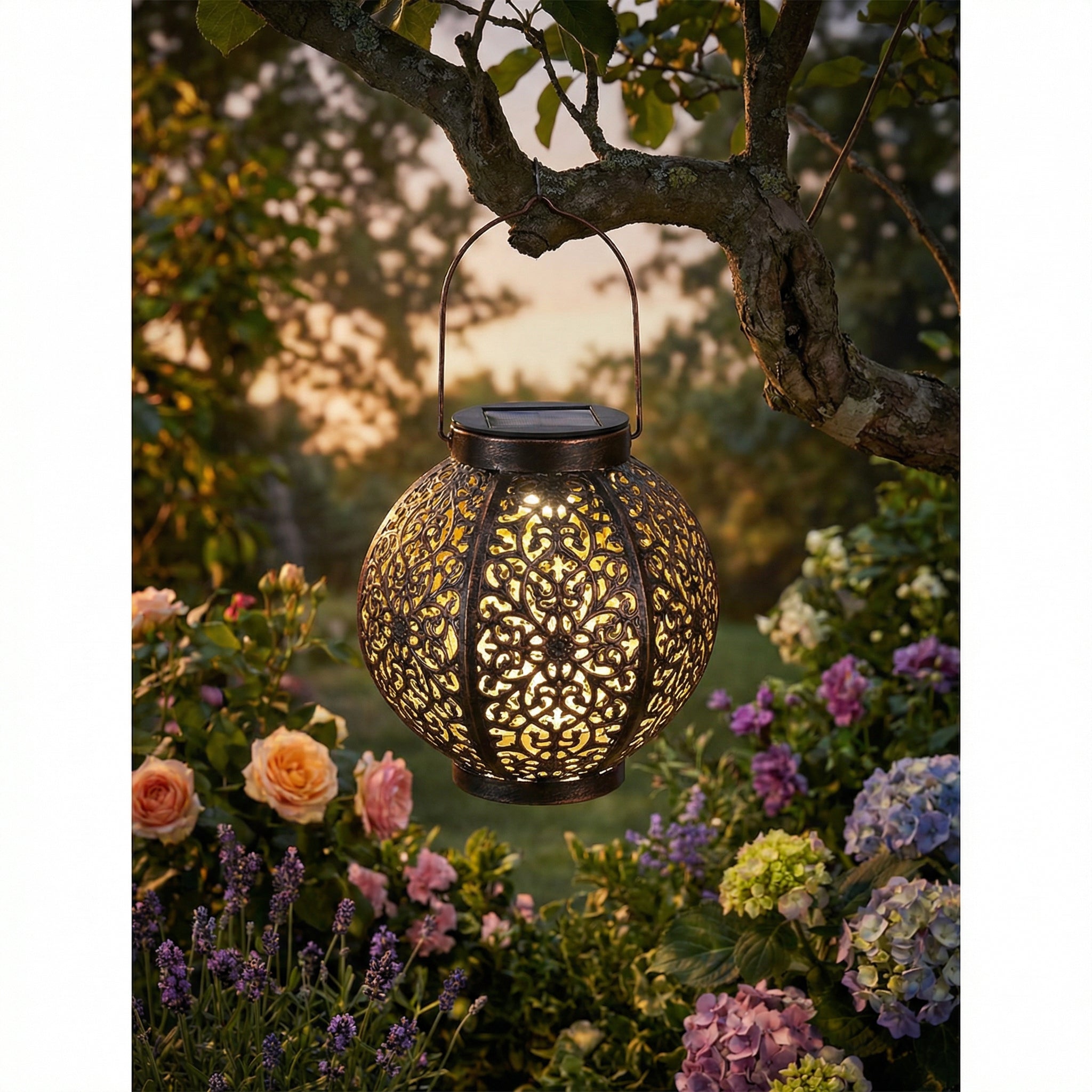 Farolillo Solar LED Esférico Colgante 30cm Metal Ornamental con Cadena | Livarno Home