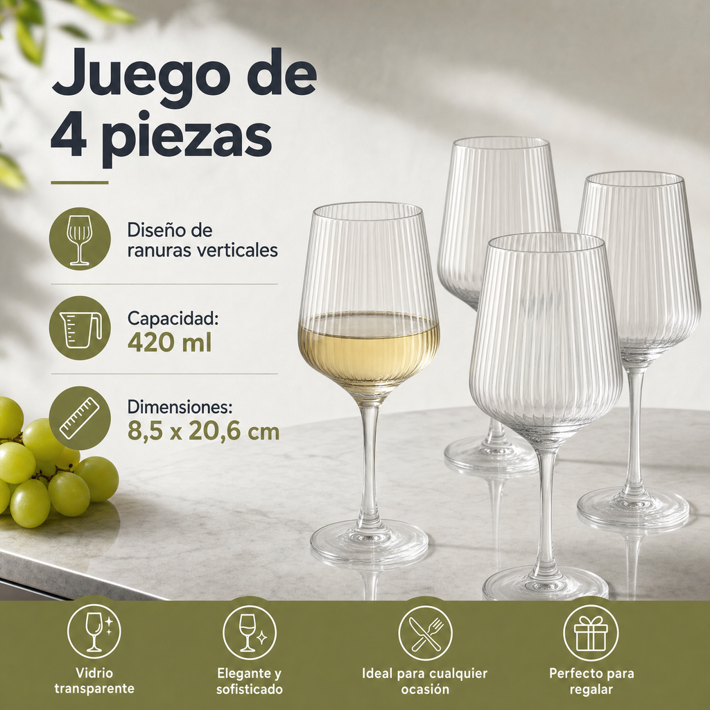 Livarno Home Juego de copas de vino con diseño de ranuras verticales