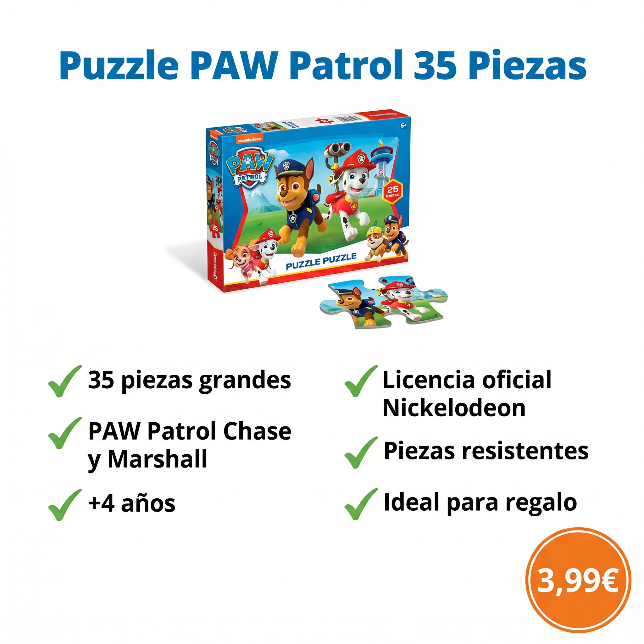 Puzzle PAW Patrol 35 Piezas — Chase y Marshall