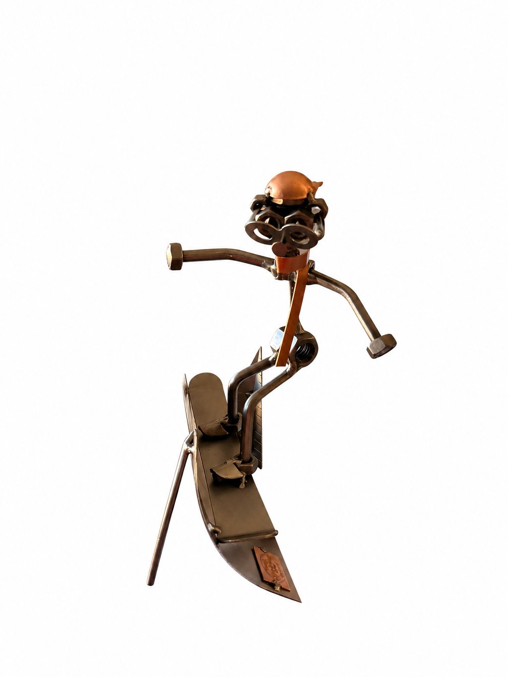 Figura Artesanal de Metal — Esquiador en Descenso