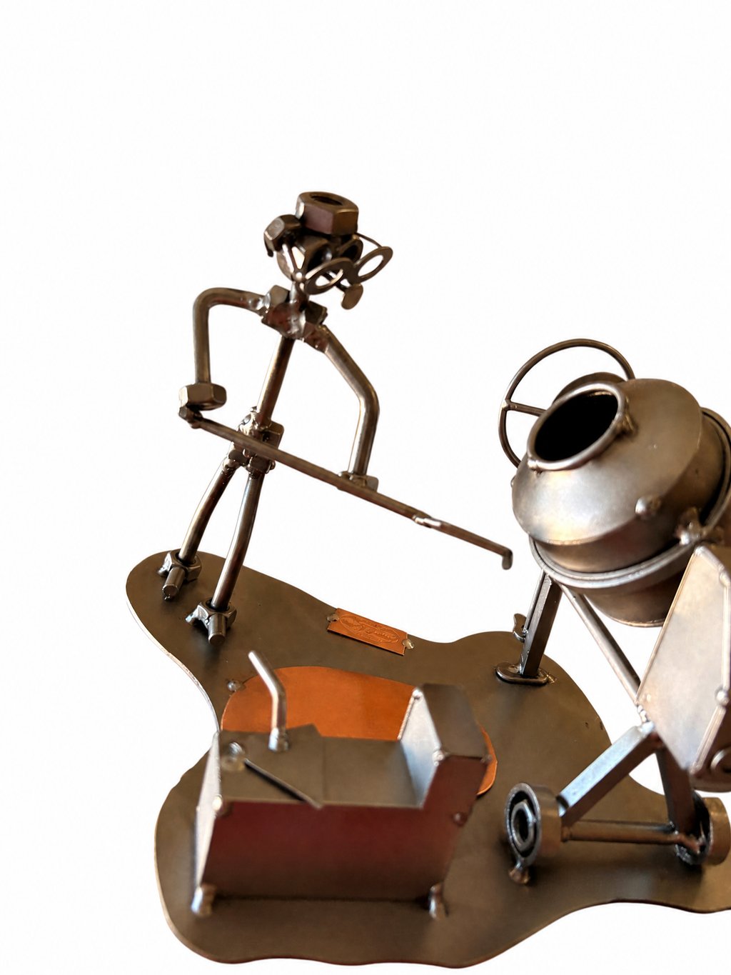 Figura Artesanal de Metal — Albañil con Hormigonera