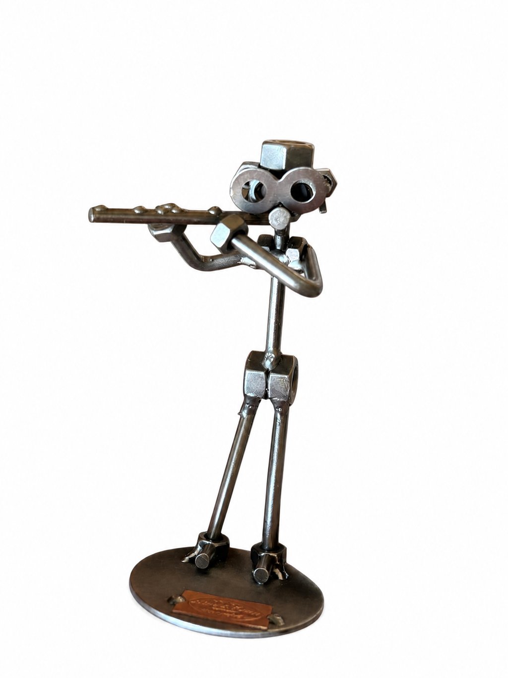 Figura Artesanal de Metal — Músico Tocando la Flauta