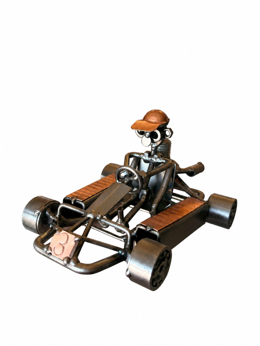 Figura Artesanal de Metal — Piloto de Kart Número 3