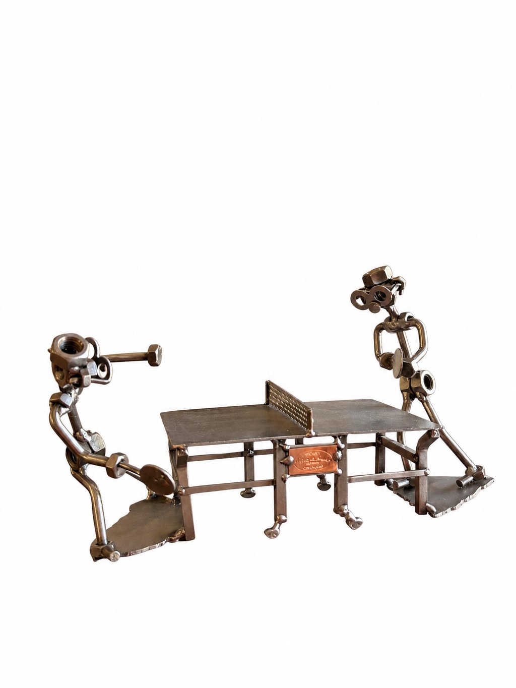 Figura Artesanal de Metal — Jugadores de Ping Pong