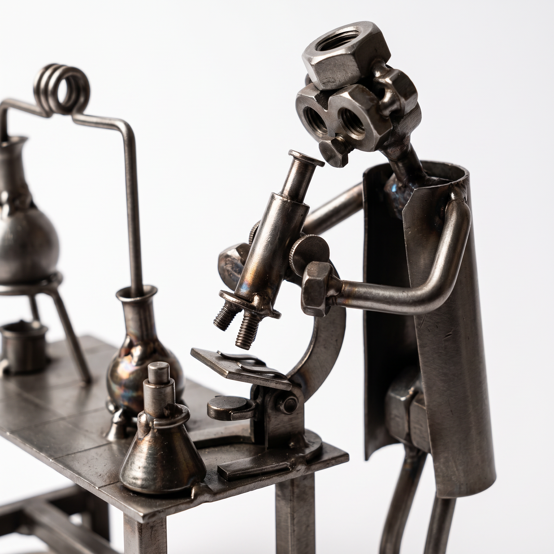 Figura artesanal de metal científico - detalle artesanía