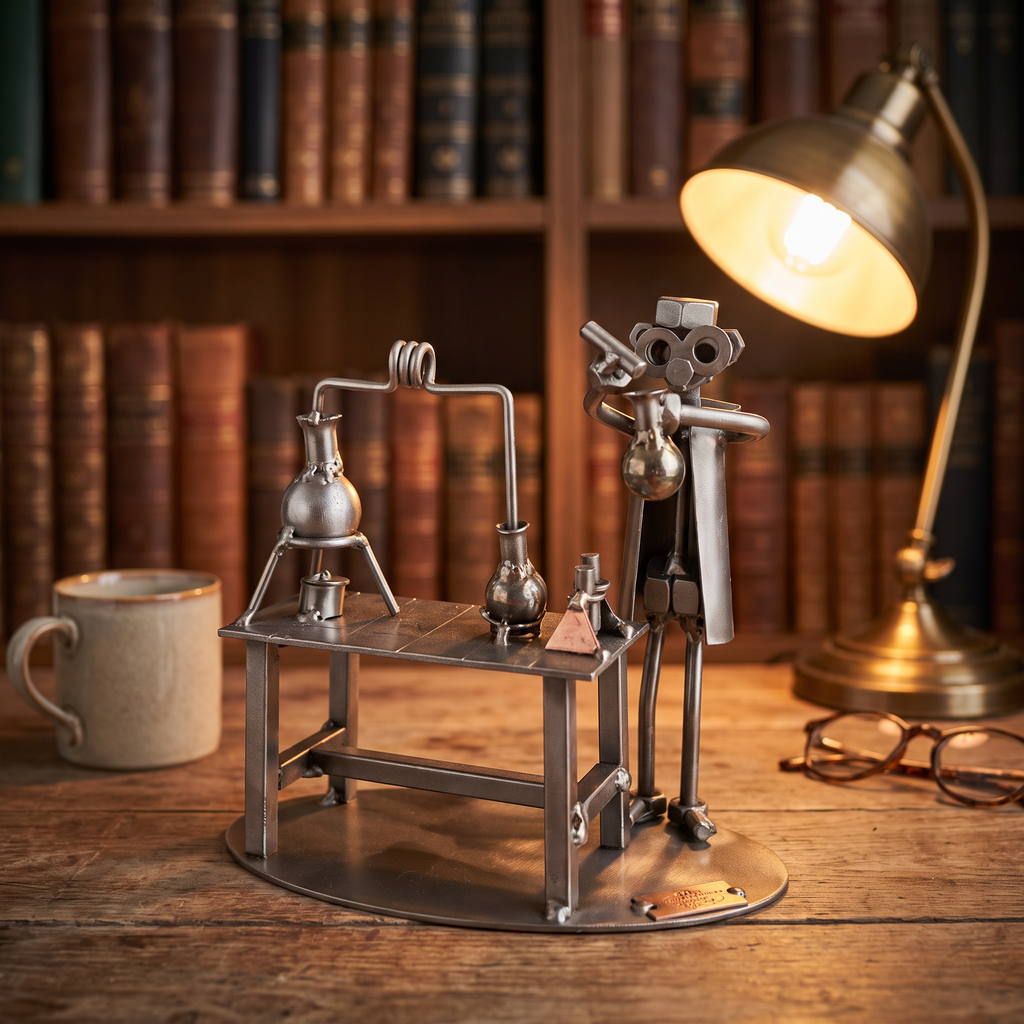 Figura artesanal de metal científico - decoración escritorio