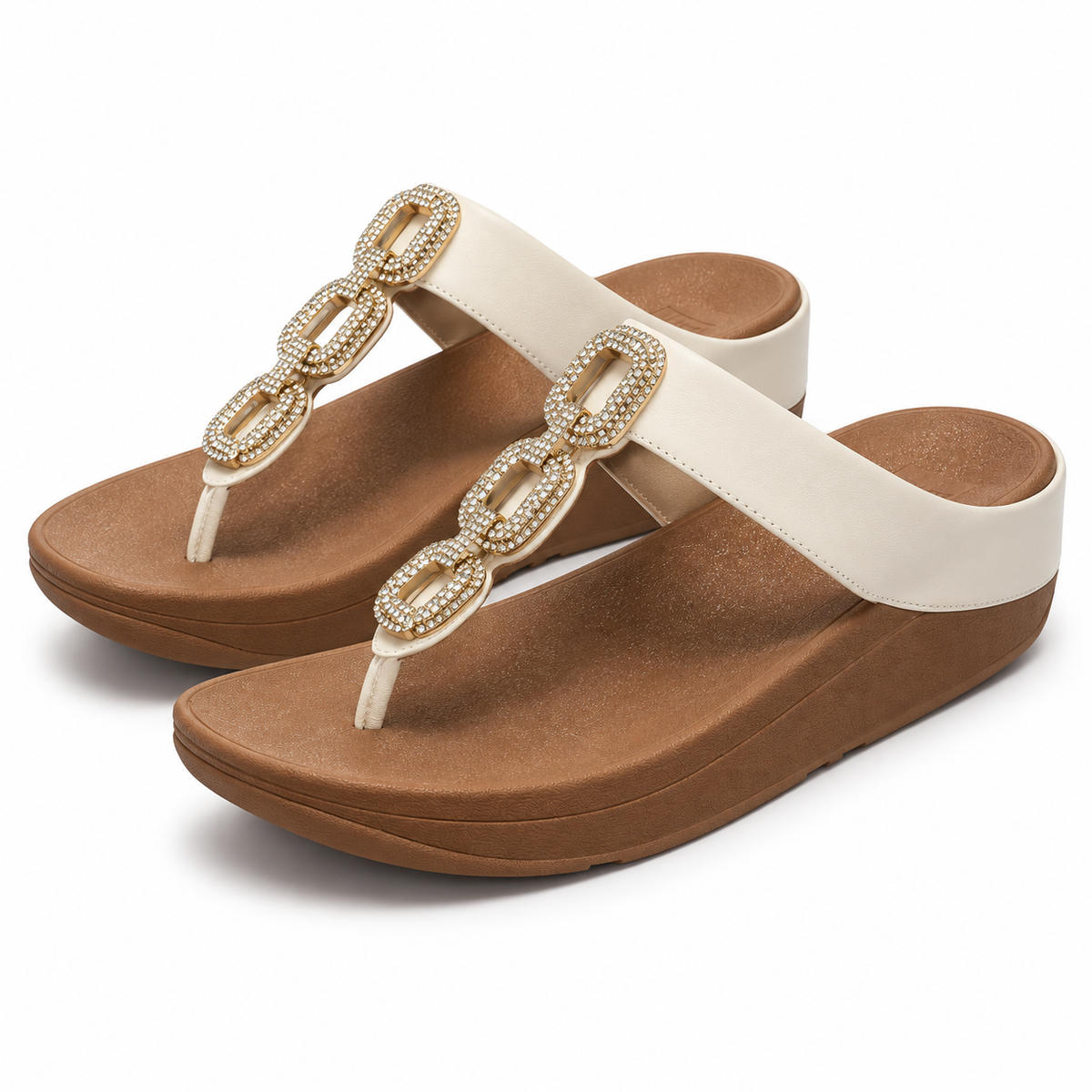 Sandalias FitFlop Fino Crystal-Chain Urban White talla 39 sobre fondo blanco