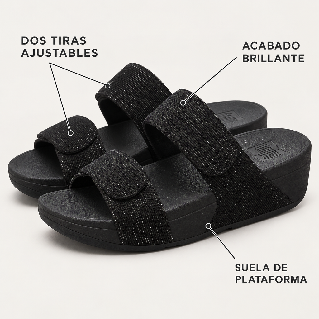 Características de las FitFlop Lulu Adjustable Shimmerlux negras talla 39