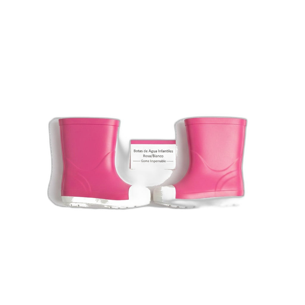 Botas de Agua Infantiles Rosa/Blanco — Goma Impermeable