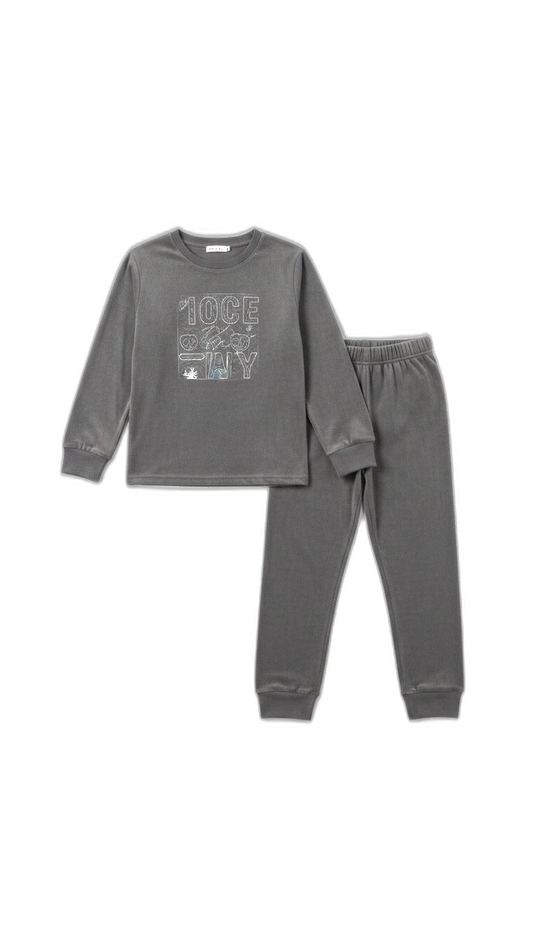 L&D Pijama de terciopelo para niños gris