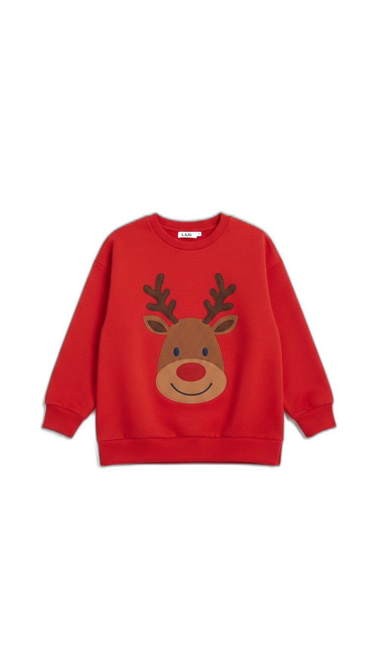 L&D Sudadera infantil roja con reno