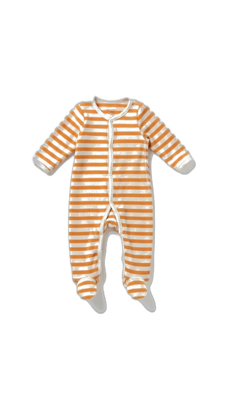 Lily & Dan Pijama de Bebé de Velour Rayas Crema y Naranja
