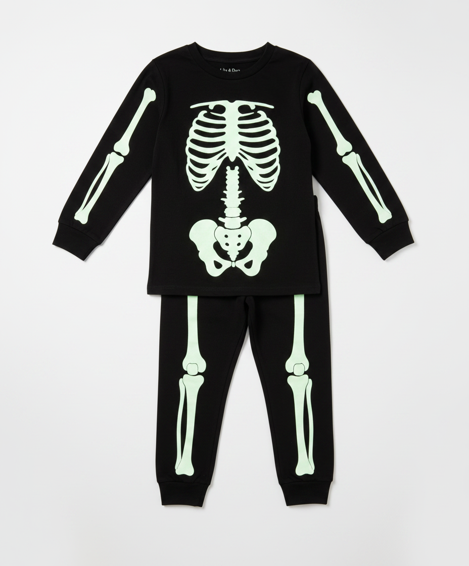 Pijama Halloween Esqueleto Lily & Dan — Brilla en la Oscuridad