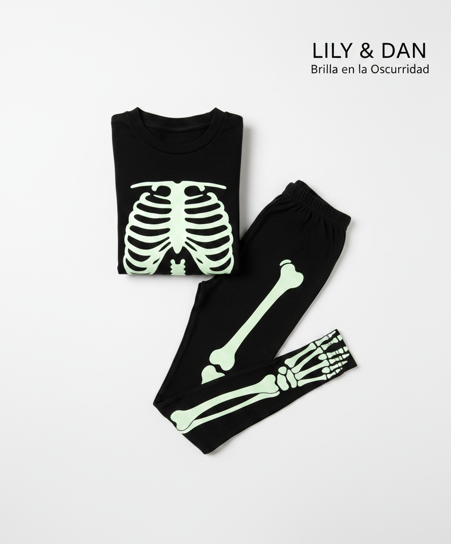 Pijama Halloween Esqueleto Lily & Dan — Brilla en la Oscuridad