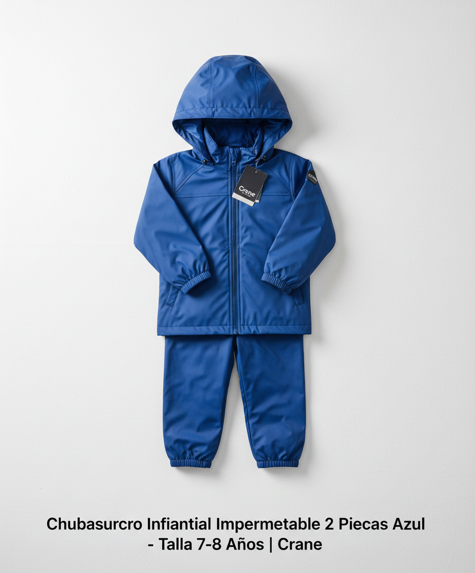 Set Chubasquero Infantil Impermeable 2 Piezas Azul - Talla 7-8 Años | Crane