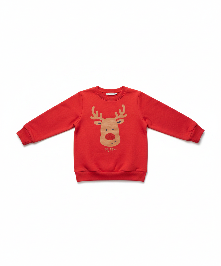 Sudadera Infantil Reno Navideño Lily & Dan — Roja