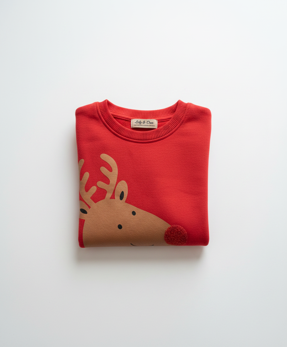 Sudadera Infantil Reno Navideño Lily & Dan — Roja