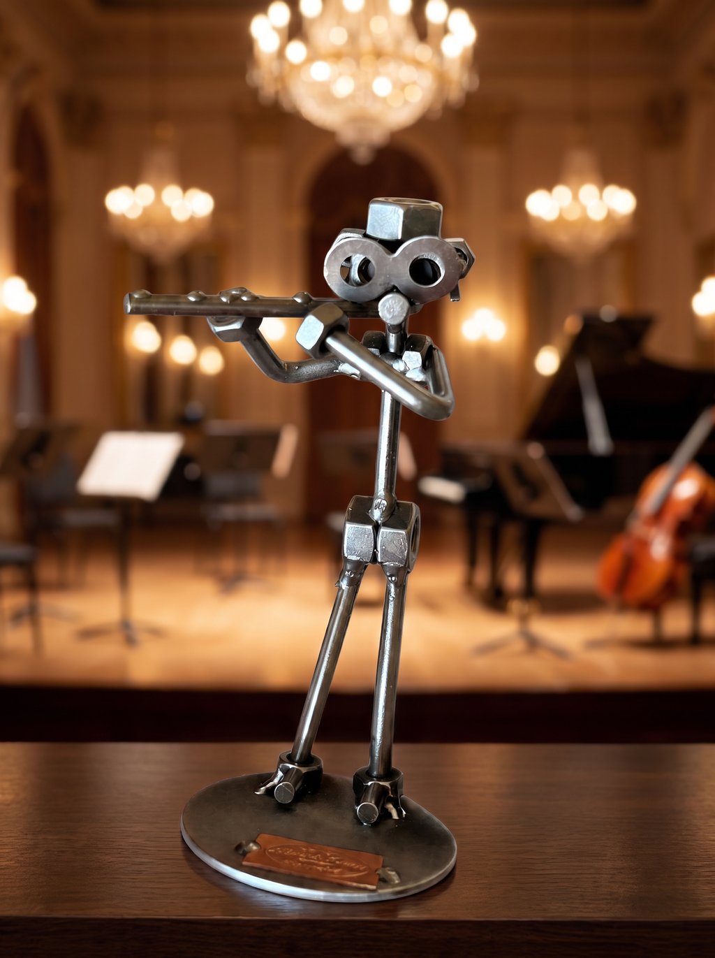 Figura Artesanal de Metal — Músico Tocando la Flauta