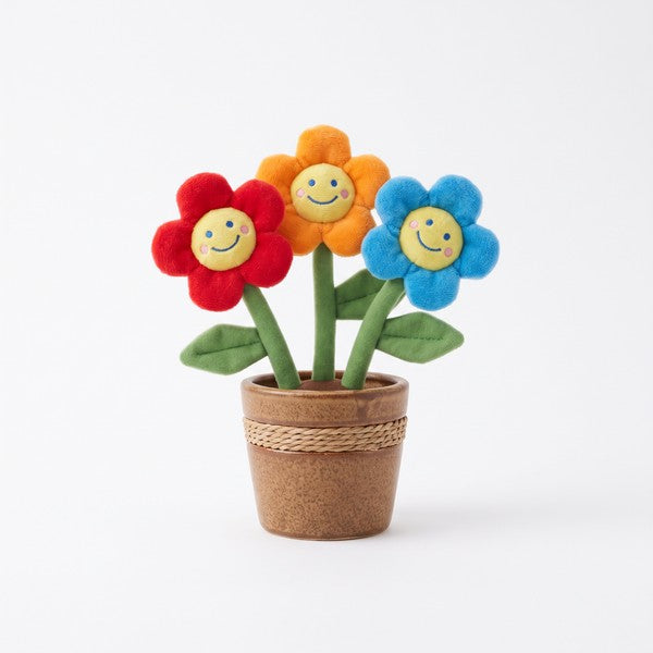 Flores de Peluche Sonrientes Decorativas en Maceta